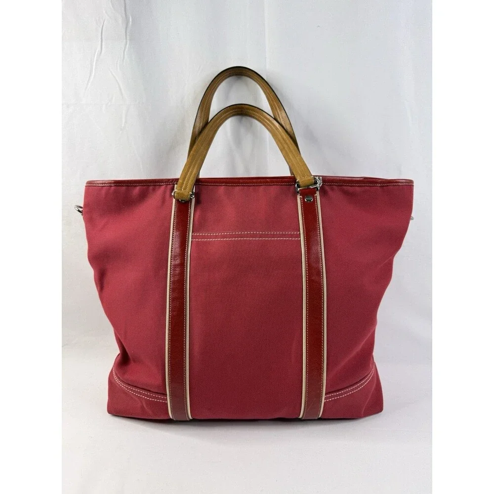 Unisex Vintage Retro Y2K Coach Hamptons Canvas Carryall Travel Tote #70108 Red